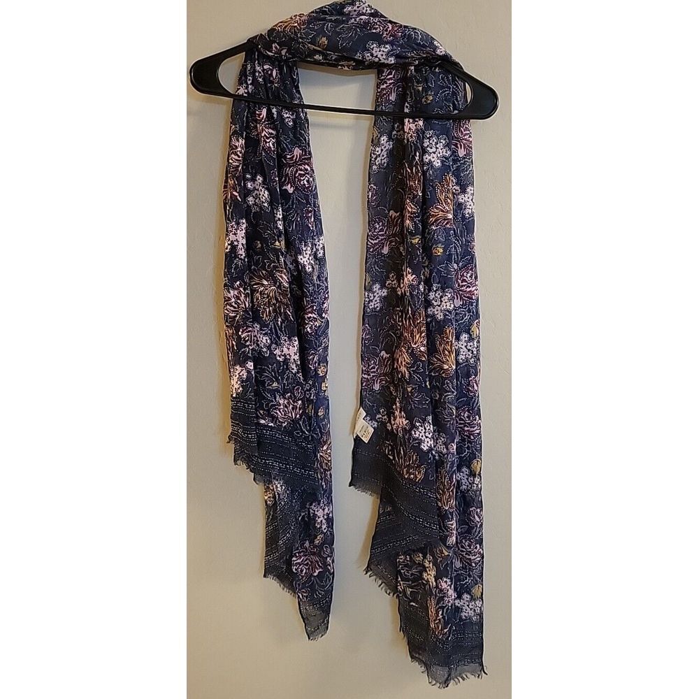 Sole Society‎ womens scarf 100% modal blue paisley fringe India